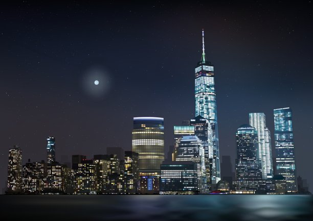 夜晚城市的天际线。图片下载