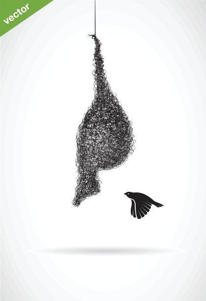 向量的鸟巢和麻雀在白色的背景上。鸟。图片下载