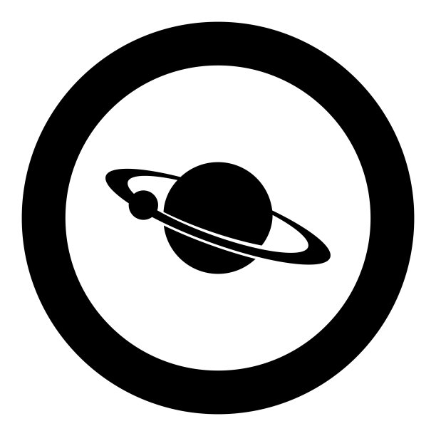 圆圈或圆形中黑色环上的带卫星的行星图标图片下载