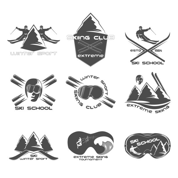 设置滑雪标志设计模板元素图片下载