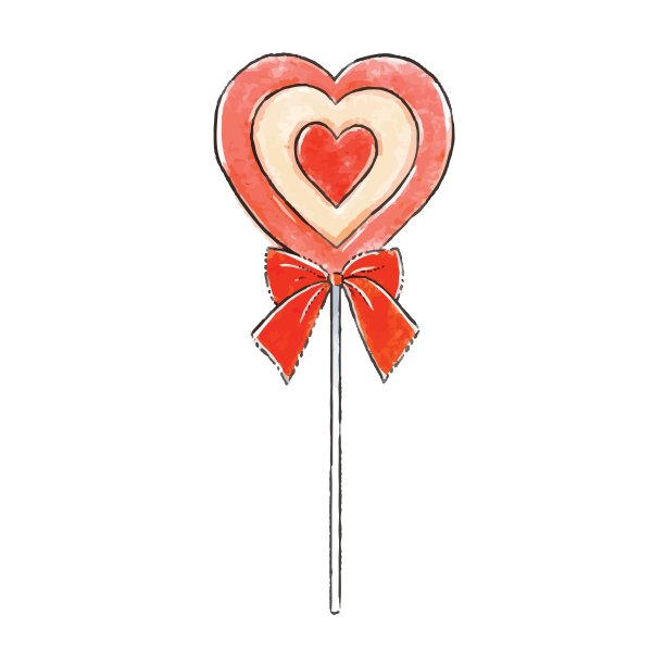 手画心形棒棒糖。情人节设计元素。矢量插图。图片下载