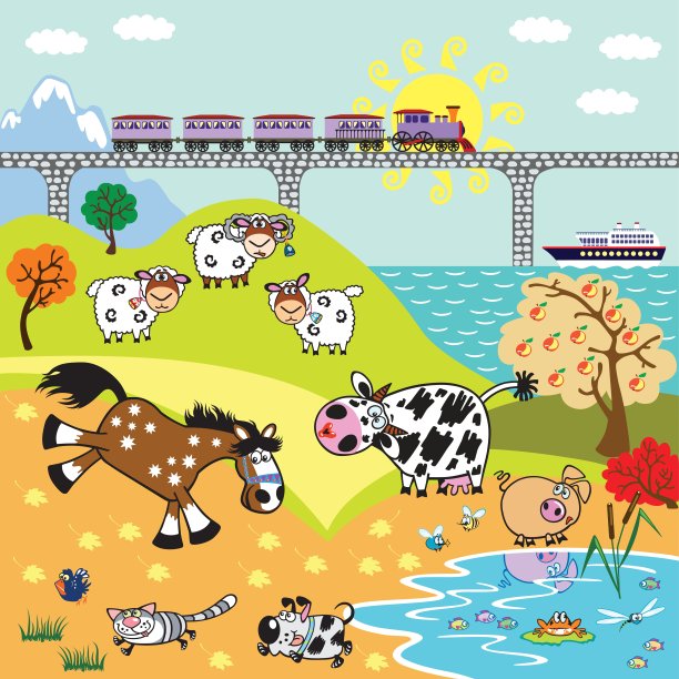 农村儿童插图图片下载