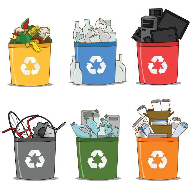 彩色回收箱有有机、玻璃、电子垃圾、纸张、塑料等图片下载