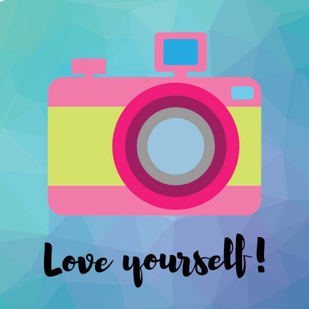 相机在一个多边形的艺术背景。爱自己图片下载