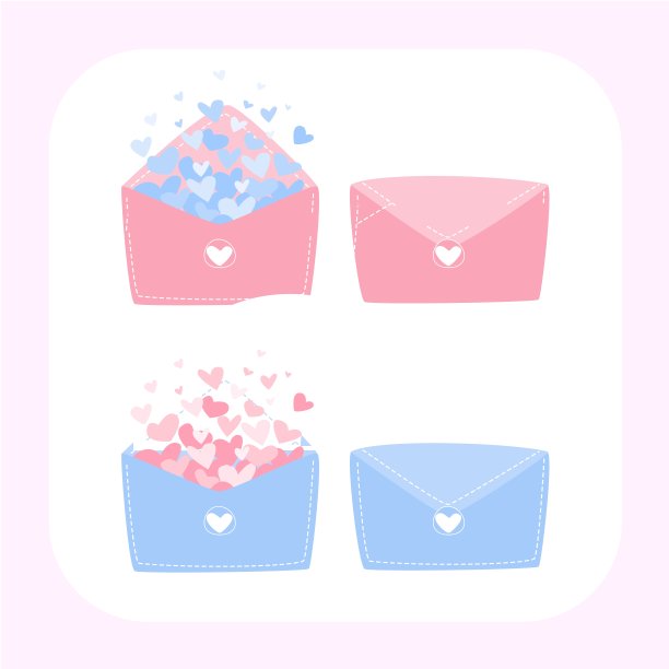 情书，一套情书，信封里飘出的心，可爱的信，情人节的爱卡，婚礼的图片，彩色的插图，白色的背景，很多心漂浮图片下载
