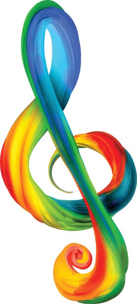 彩色的高音谱号在白色背景上扭曲的油漆形式图片下载