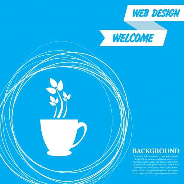 绿色的茶图标在蓝色的背景与抽象的圆圈周围和地方为您的文本。向量图片下载