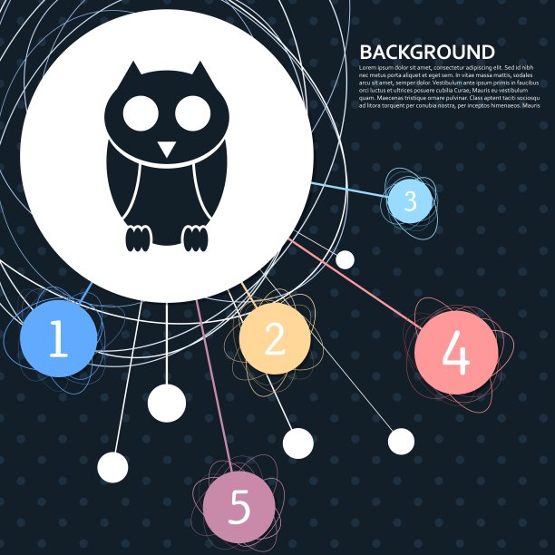 可爱的猫头鹰卡通人物图标与背景的点和信息图表的风格。向量图片下载