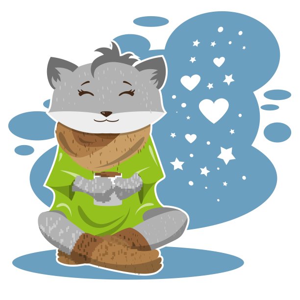 冬天的狐狸喝冷茶或咖啡，想着爱情。向量图片下载