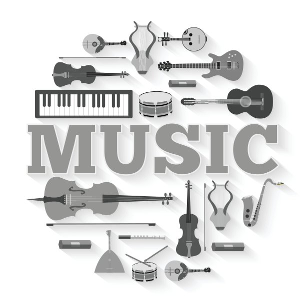 音乐乐器圈信息图模板概念。图标设计为您的产品或设计，网页和移动应用程序。矢量平面与长阴影插图背景图片下载