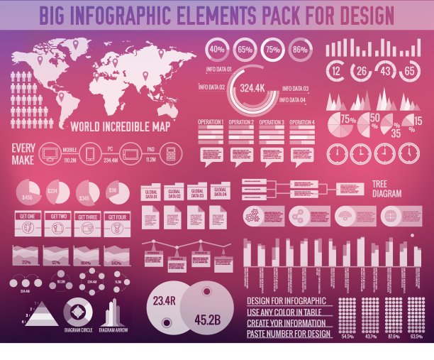 商业大信息图元素图设置在模糊的背景上。丰富多彩的现代模板为您设计，web和移动应用程序。矢量图图片下载