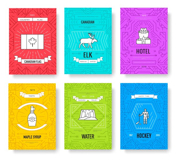 加拿大细线手册卡套。乡村传统模板飞年、杂志、海报、书刊封面、横幅。建筑大纲邀请概念背景。排版质量现代网页图片下载