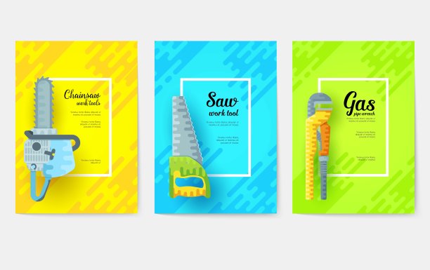 不同的建筑公司宣传册卡片。工作工具模板飞年，杂志，海报，书籍封面，横幅。丰富多彩的diy，建筑，工作背景。页面布局图标。图片下载