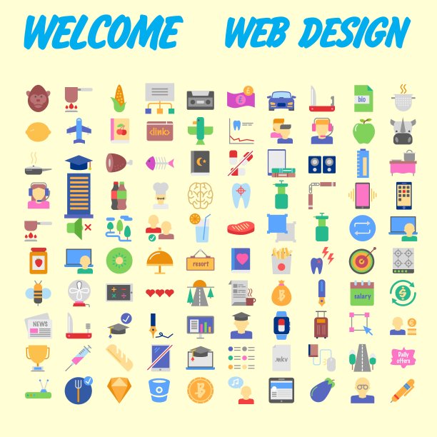 100个通用图标用于不同主题的网页设计。向量图片下载