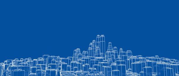 线框城市，蓝图风格。向量图片下载