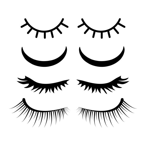 闭上眼睛与睫毛集设计孤立的白色背景图片下载