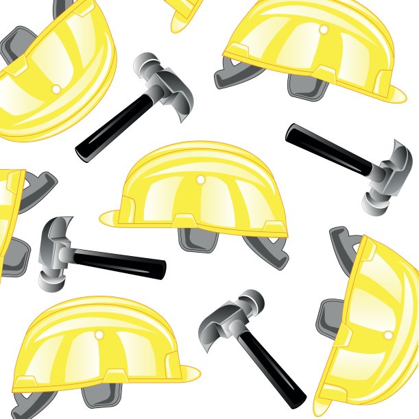 在白色背景上建造头盔和木槌图案图片下载
