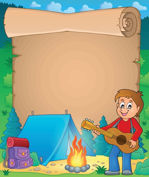 羊皮纸和男孩吉他手在1号营地图片下载