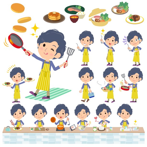 条纹围裙烫发男人做饭图片下载