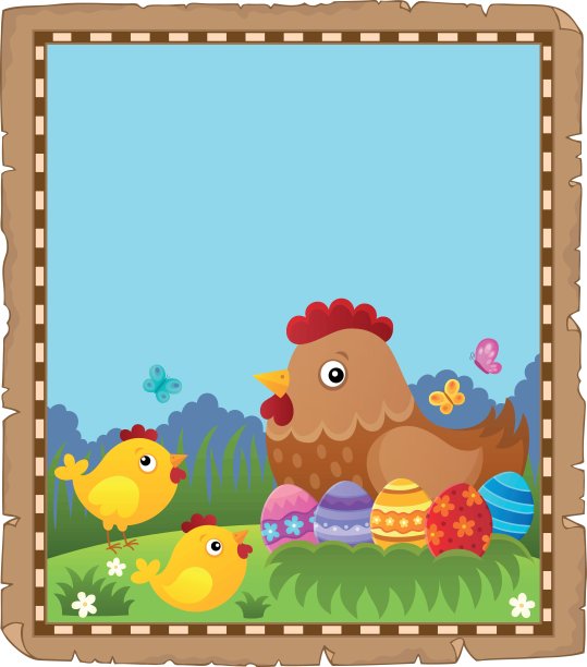 羊皮纸与复活节母鸡和小鸡图片下载