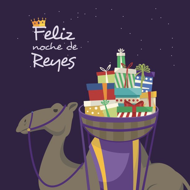 主显节快乐一天。骆驼在夜里运送礼物图片下载