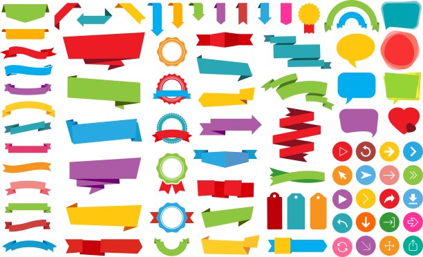 丝带标签贴纸横幅矢量图片下载
