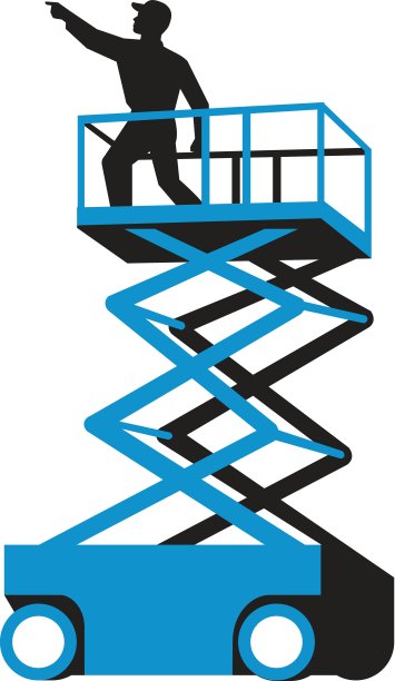 剪刀升降机工人指着复古图片下载