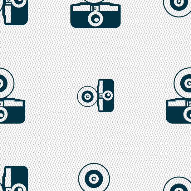 复古照片相机图标标志。无缝图案与几何纹理。向量图片下载