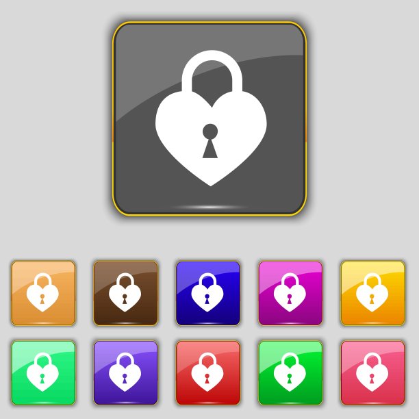 锁定在心形图标符号的形状。为你的网站设置11个颜色的按钮。向量图片下载