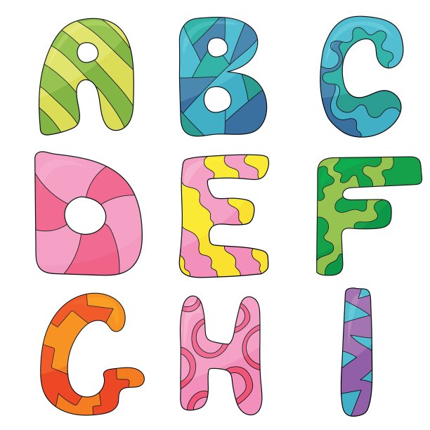 矢量卡通套孤立卡通风格，字母字母图片下载