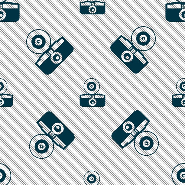 复古照片相机图标标志。无缝图案与几何纹理。向量图片下载