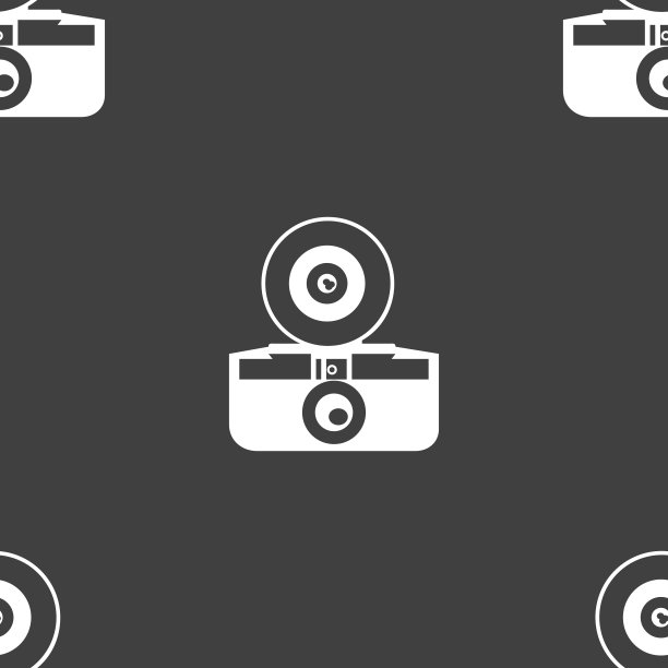 复古照片相机图标标志。灰色背景上的无缝模式。向量图片下载
