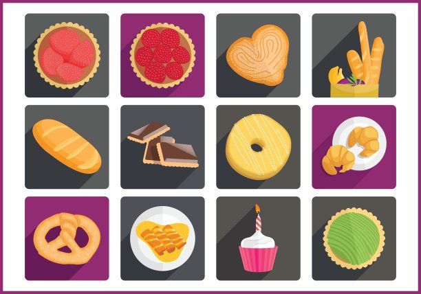 糕点平面矢量图标设置图片下载