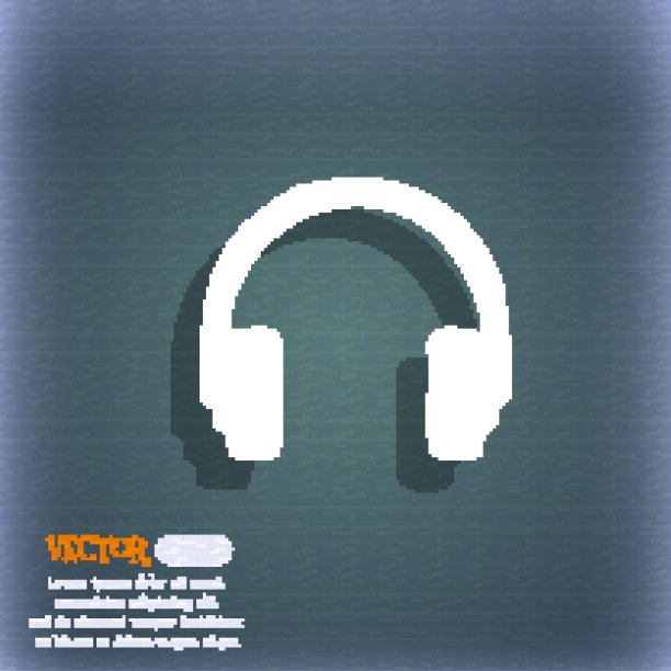 耳机图标符号上的蓝绿色抽象背景与阴影和空间的文本。向量图片下载