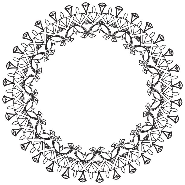 黑白圆形花边框架。图片下载
