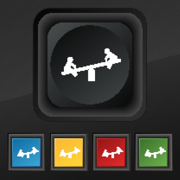 摇摆不定的图标符号。五套彩色，时尚的钮扣黑色纹理为您的设计。向量图片下载