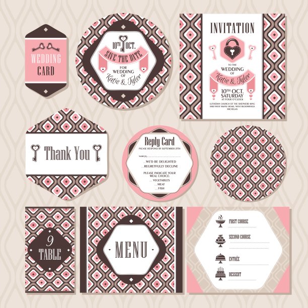 一套复古的婚礼卡片图片下载
