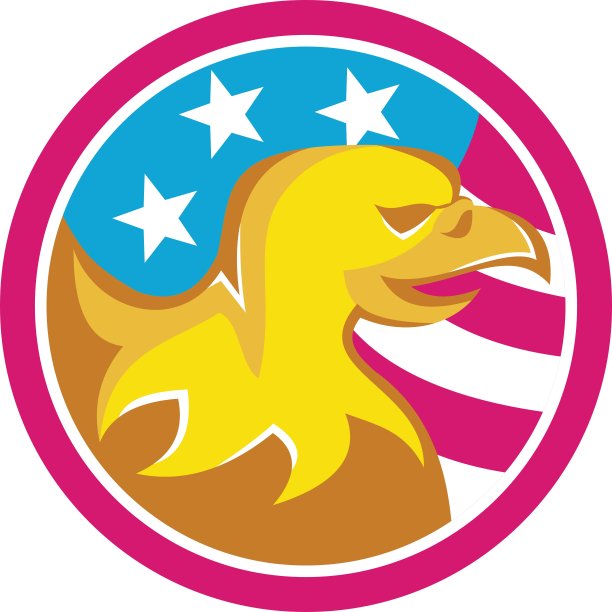 美国秃头鹰，美国国旗圈复古图片下载