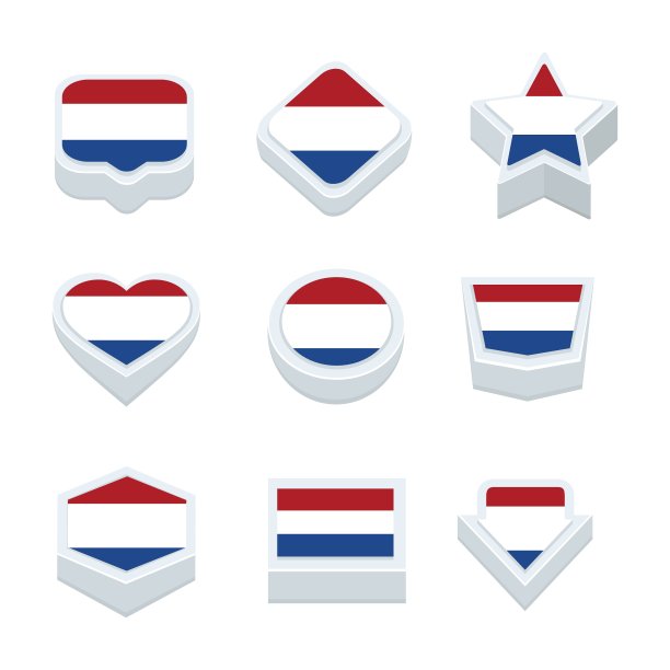 荷兰国旗图标和按钮设置九种风格图片下载