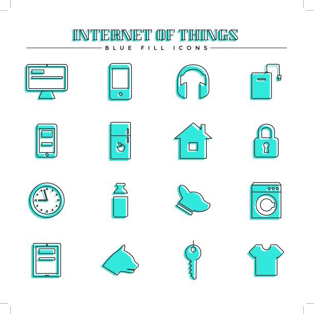物联网和智能家居，蓝色填充图标集图片下载