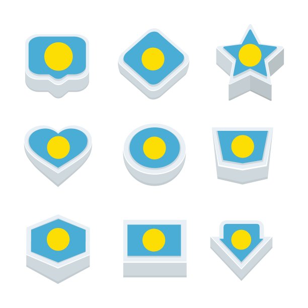 帕劳旗帜图标和按钮设置9种风格图片下载