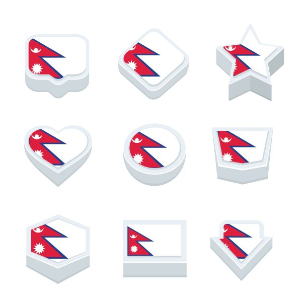 尼泊尔国旗图标和按钮设置9种风格图片下载