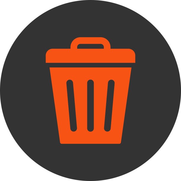 垃圾桶平橙色和灰色圆形按钮图片下载