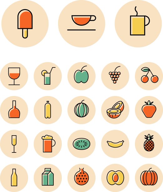 食物和饮料的细线图标图片下载