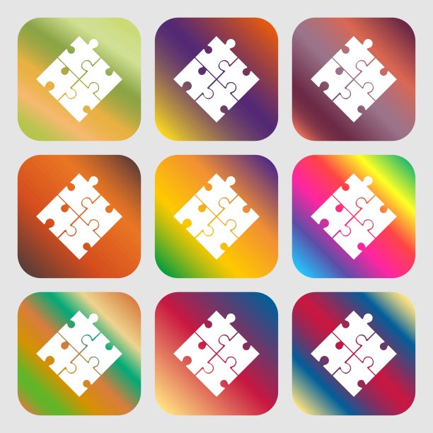 拼图块图标标志，九个渐变按钮矢量素材图片下载