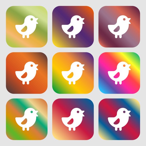 鸡,鸟图标。9个带有明亮渐变的按钮，设计美观。向量图片下载