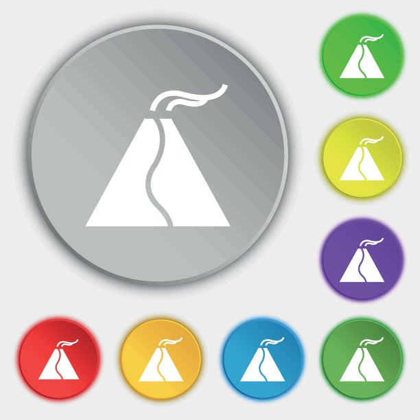 活跃喷发的火山图标扁平按钮矢量图图片下载