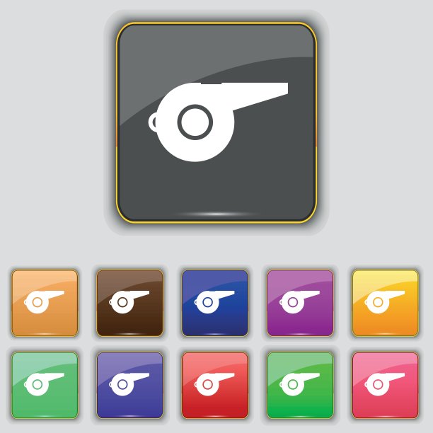 吹口哨的图标符号。为你的网站设置11个颜色的按钮。向量图片下载