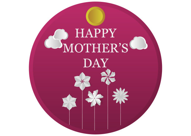 母亲节快乐设计贺卡。矢量插图好的妈妈节日，海报，横幅，邀请，明信片，壁纸，背景，小册子。用花来装饰,太阳,云。文章的风格图片下载