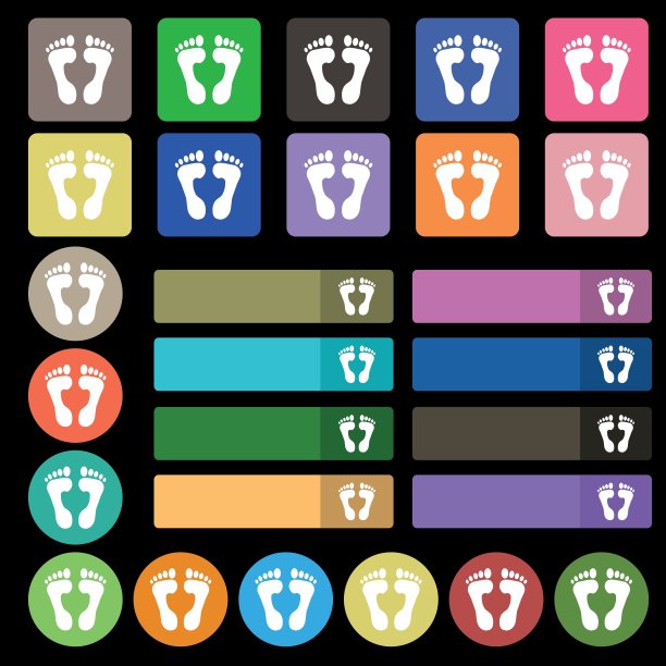 食物步骤图标标志。由27个彩色平面按钮设置。向量图片下载